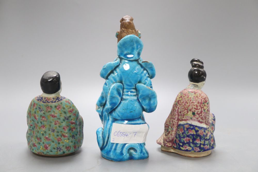 Three Chinese porcelain figures, tallest 18.5cm